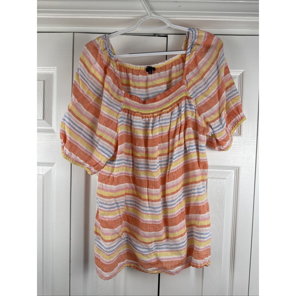 Talbots Peasant Top 100% Linen Colorful Stripes  Pullover Women's Size XL